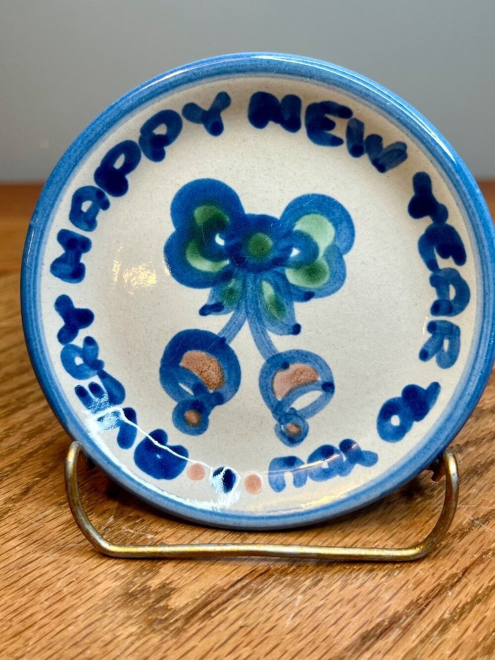 MA Hadley Happy New Year Coaster - 4 Inch Hand Painted Stoneware Trinket Dish